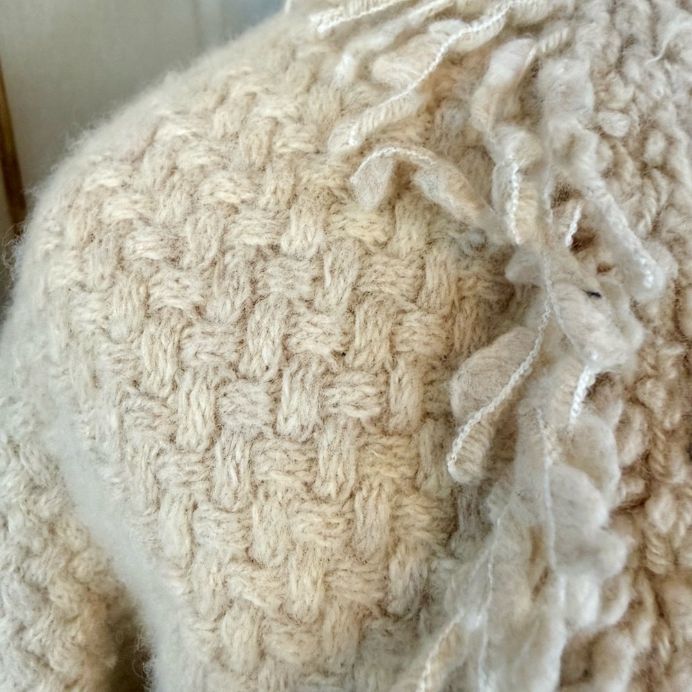 Cream Wool-Blend Fringe Cardigan | Boho Open Front Coatigan - Picture 7 of 13